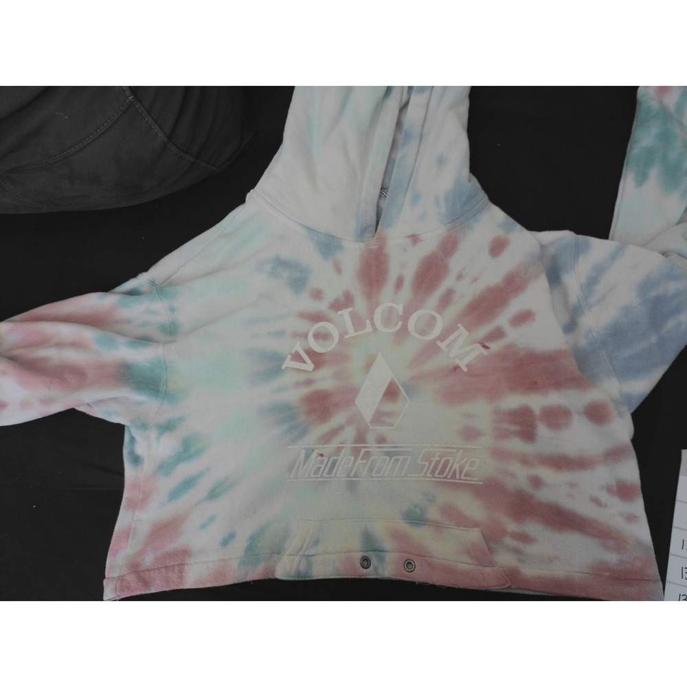 Volcom Cropped Hoodie Womens XL Multi Good Tie-Dye Graphic Skate Sweatshirt